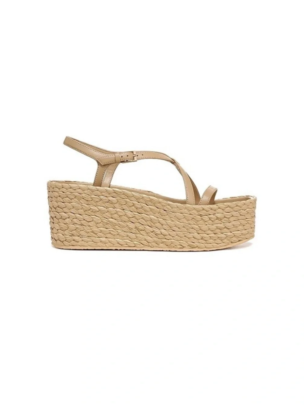 Vince leather platform wedges raffia sandals